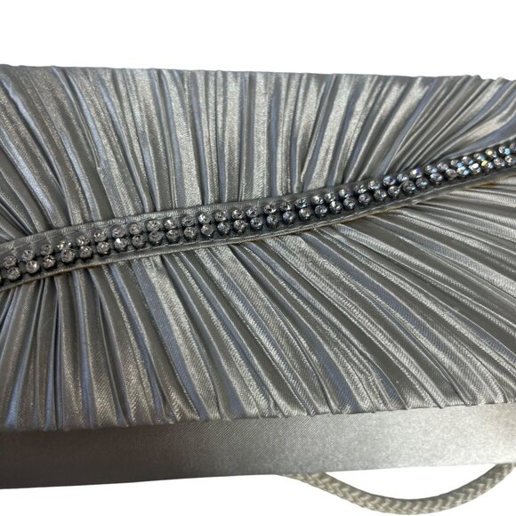 Jessica McClintock Evening Clutch Bag Rhinestones Chain Strap Silver New - Picture 3 of 8